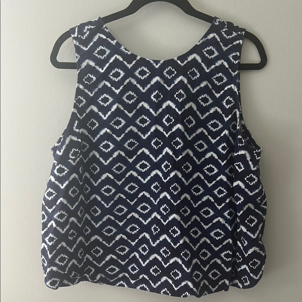 LOFT Navy and White Patterned Tank Top